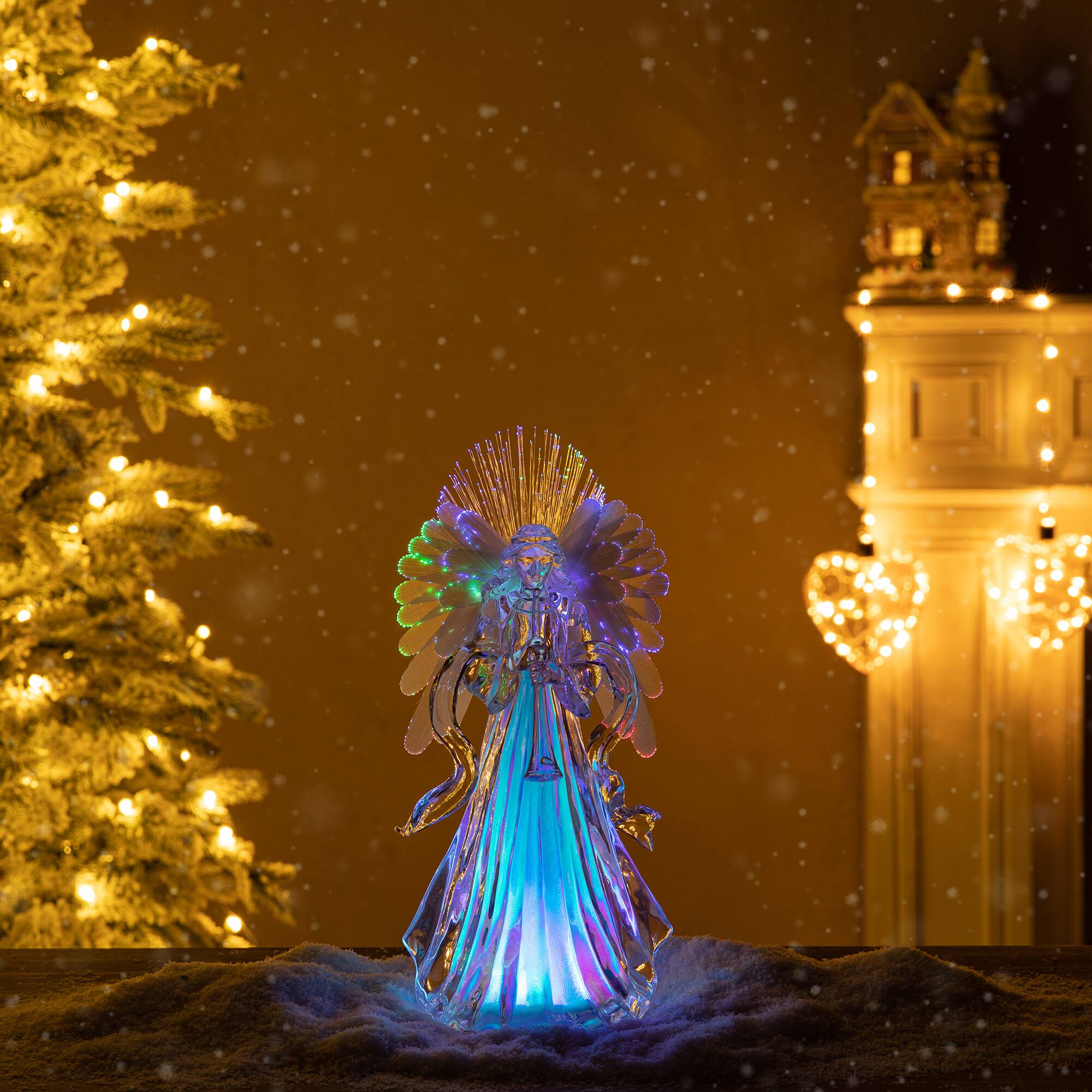 Glitzhome® 12" Acrylic Lighted Tabletop Angel Figurine